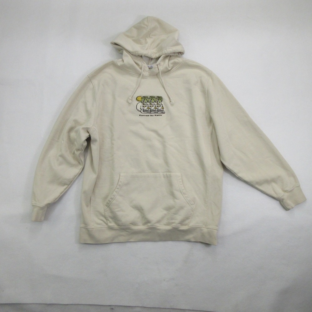 Katin Hoodie XXL Pullover Cream Embroidered Skulls Palm Trees Kanvas